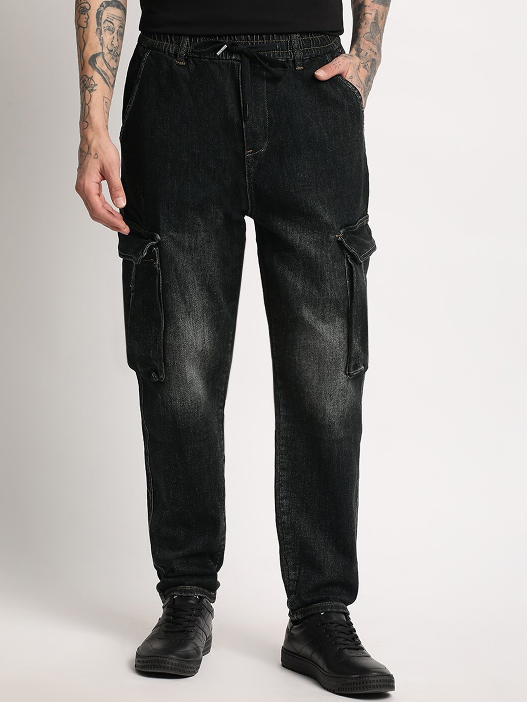 

THE BEAR HOUSE Men Cotton Cargos Trouser, Black
