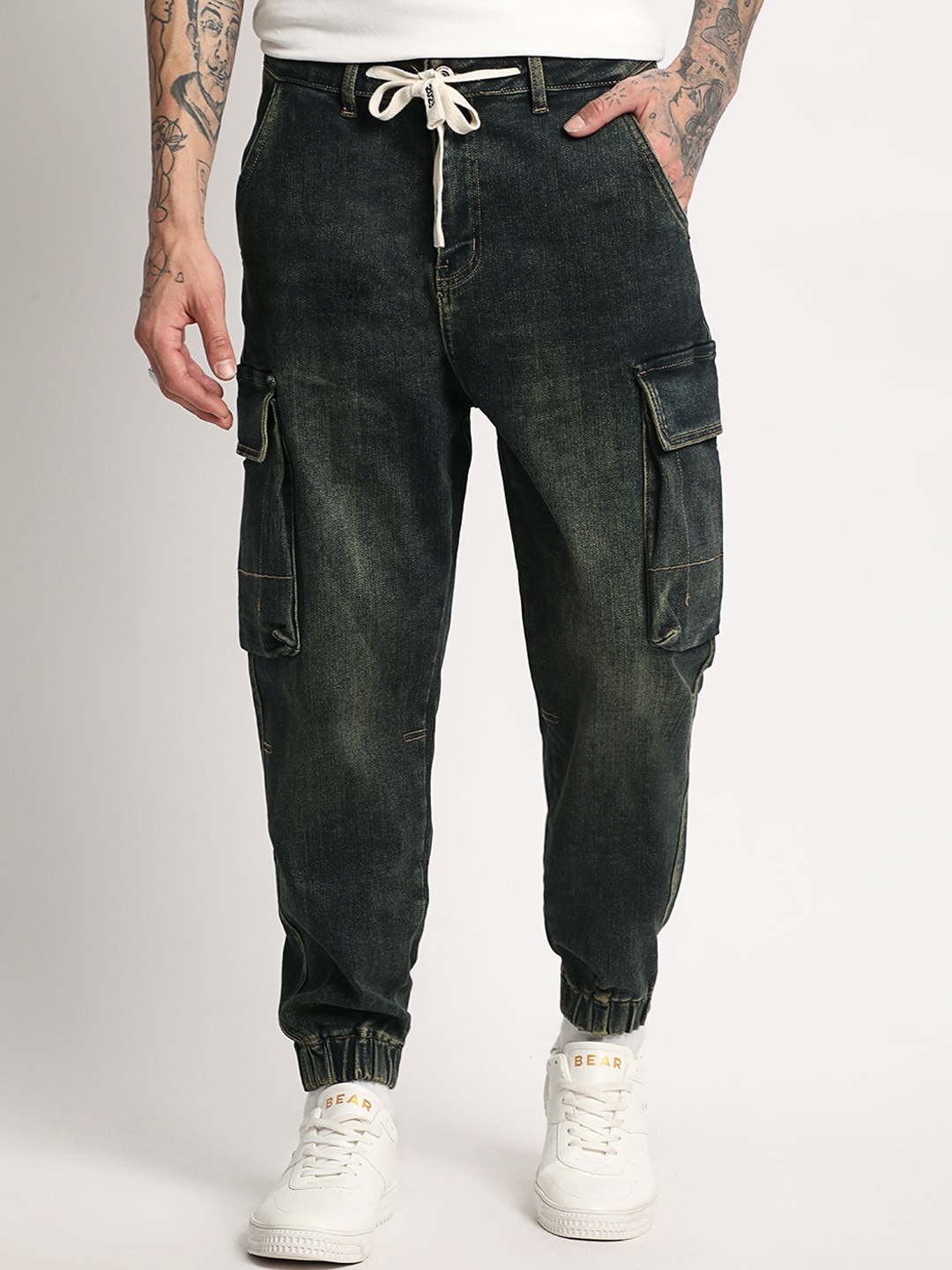 

THE BEAR HOUSE Men Cotton Cargo Trouser, Blue