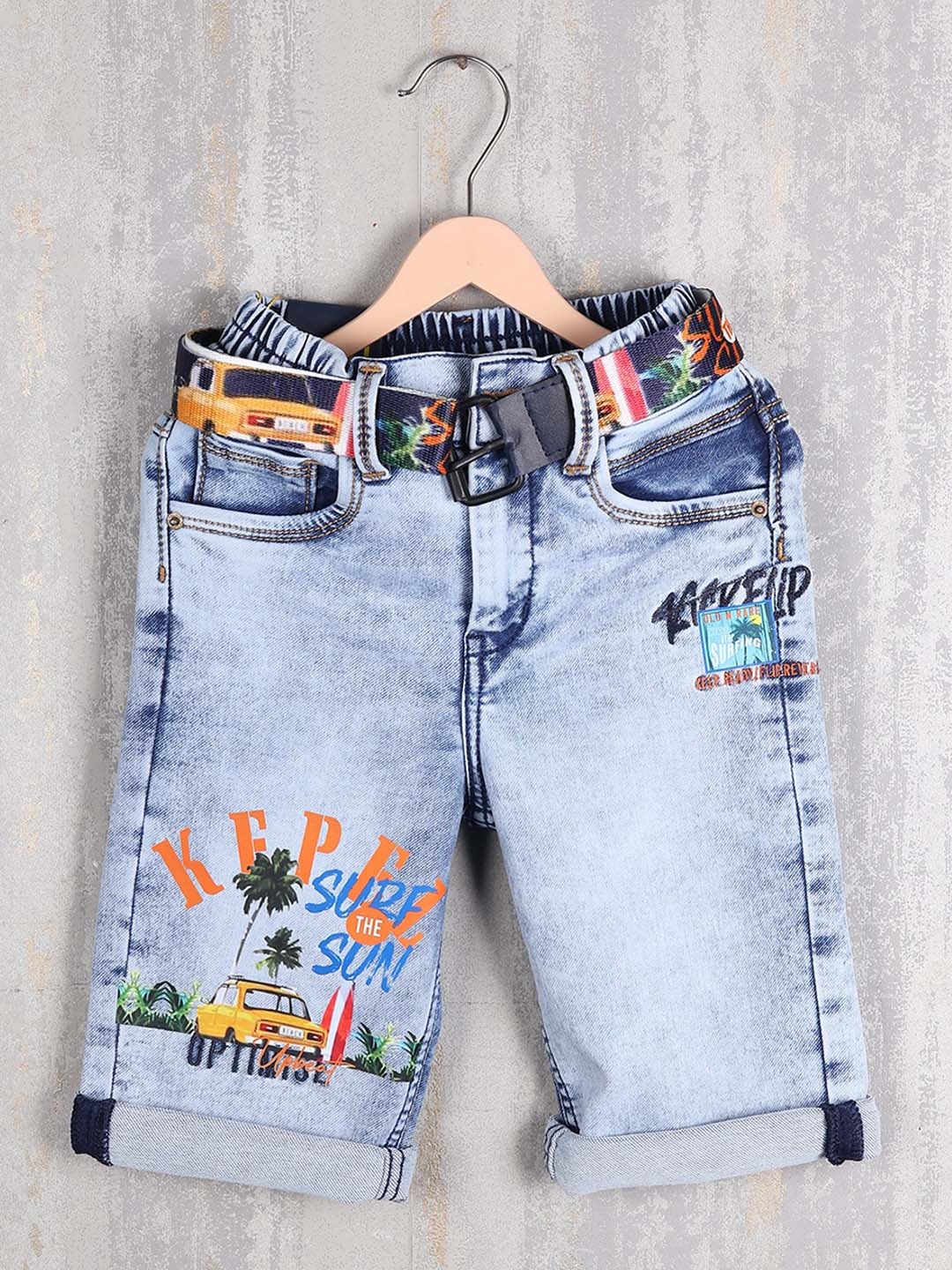 

Albion Boys Mid-Rise Washed Denim Shorts, Blue