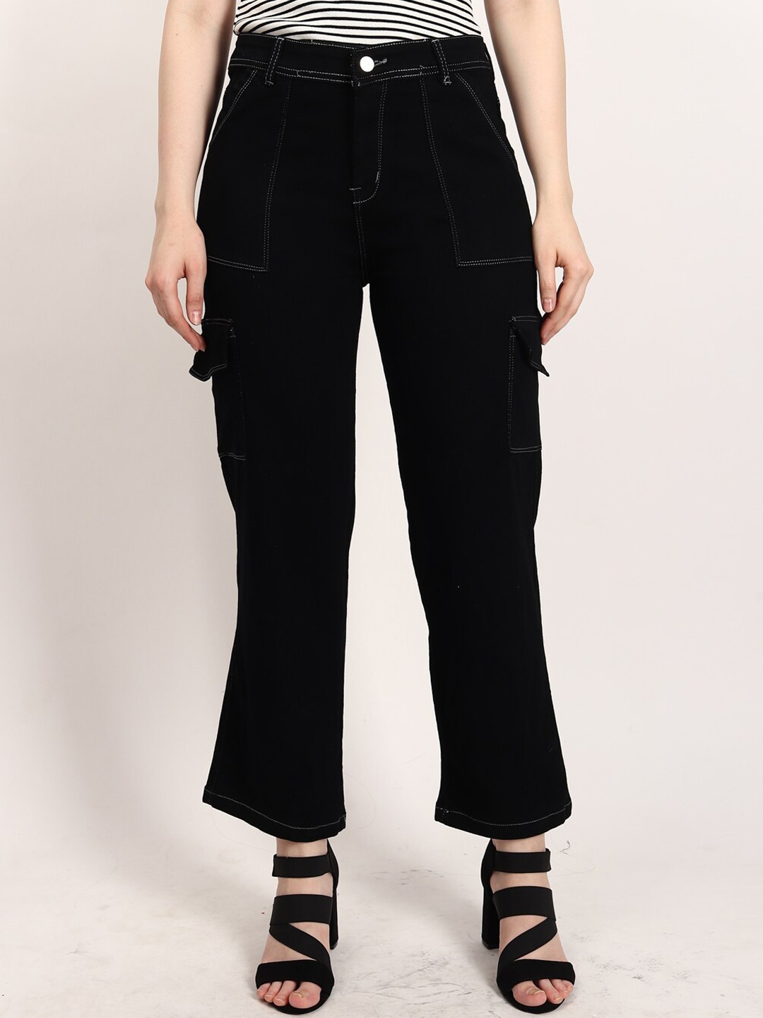 

LIVE OK Women Boyfriend Fit High-Rise Clean Look Cotton Jeans, Black