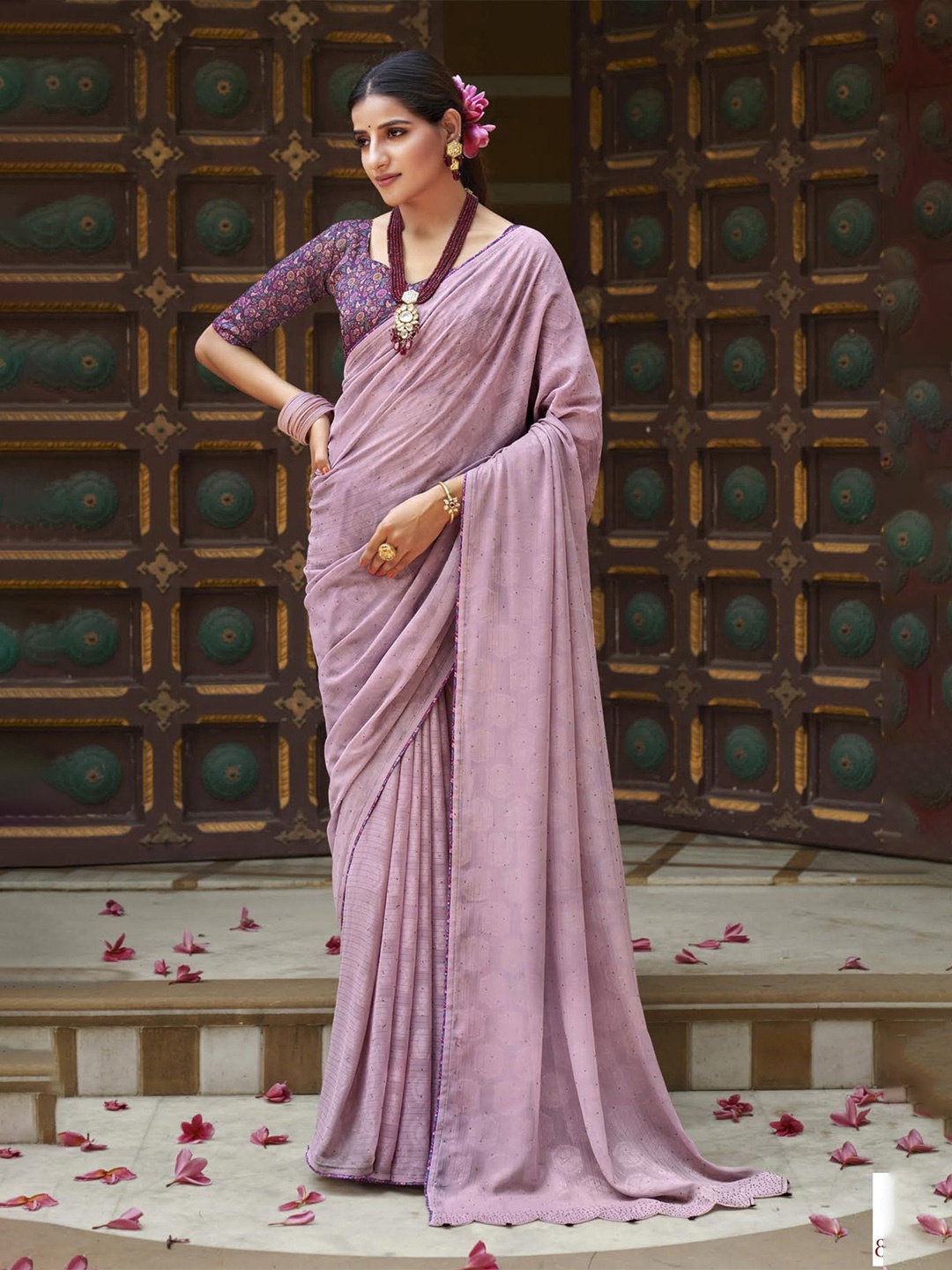 

VIRICA Floral Pure Georgette Saree, Blue