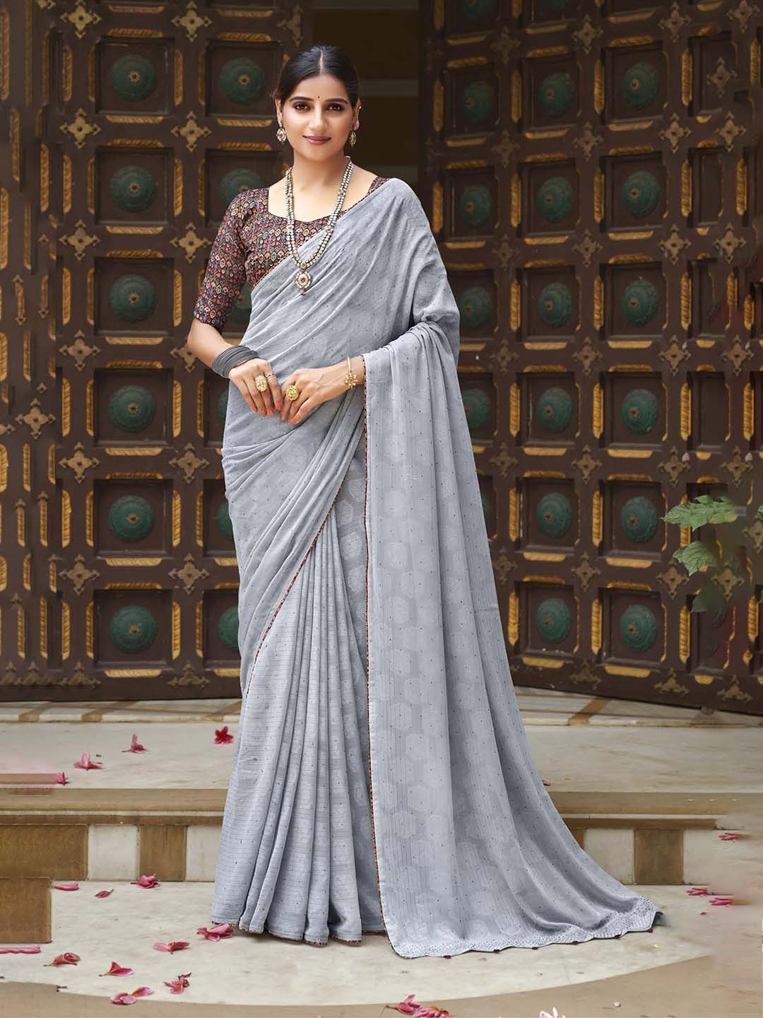 

VIRICA Floral Pure Georgette Saree, Pink