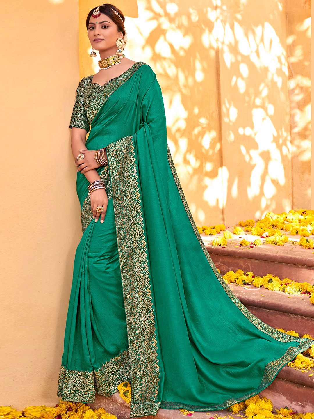 

VIRICA Silk Cotton Saree, Green