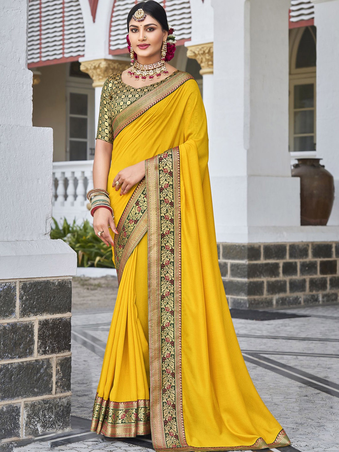 

VIRICA Patchwork Silk Cotton Saree, Yellow