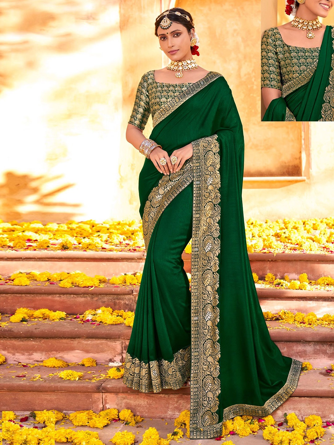 

VIRICA Silk Cotton Saree, Green