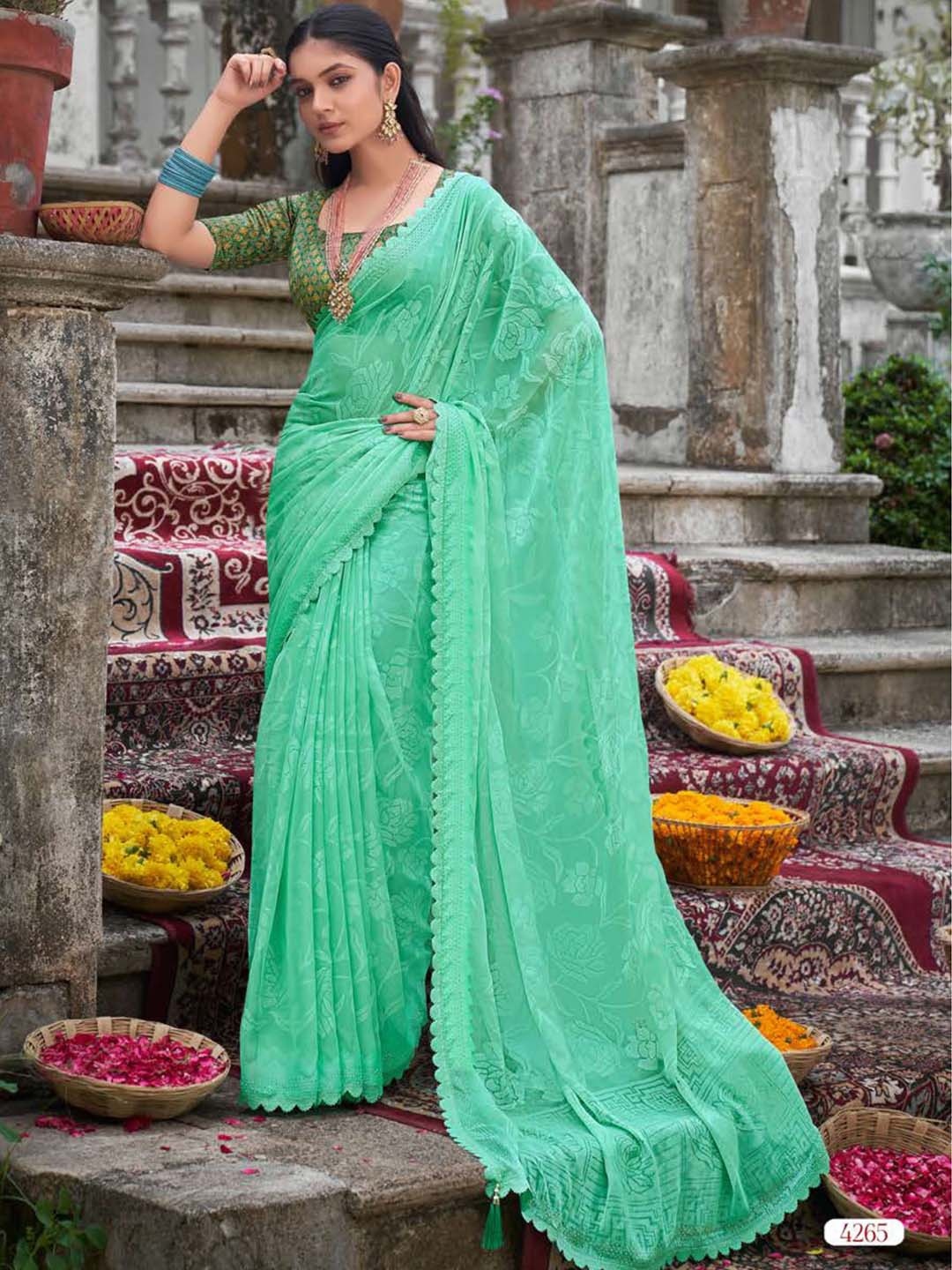

VIRICA Abstract Pure Chiffon Saree, Blue