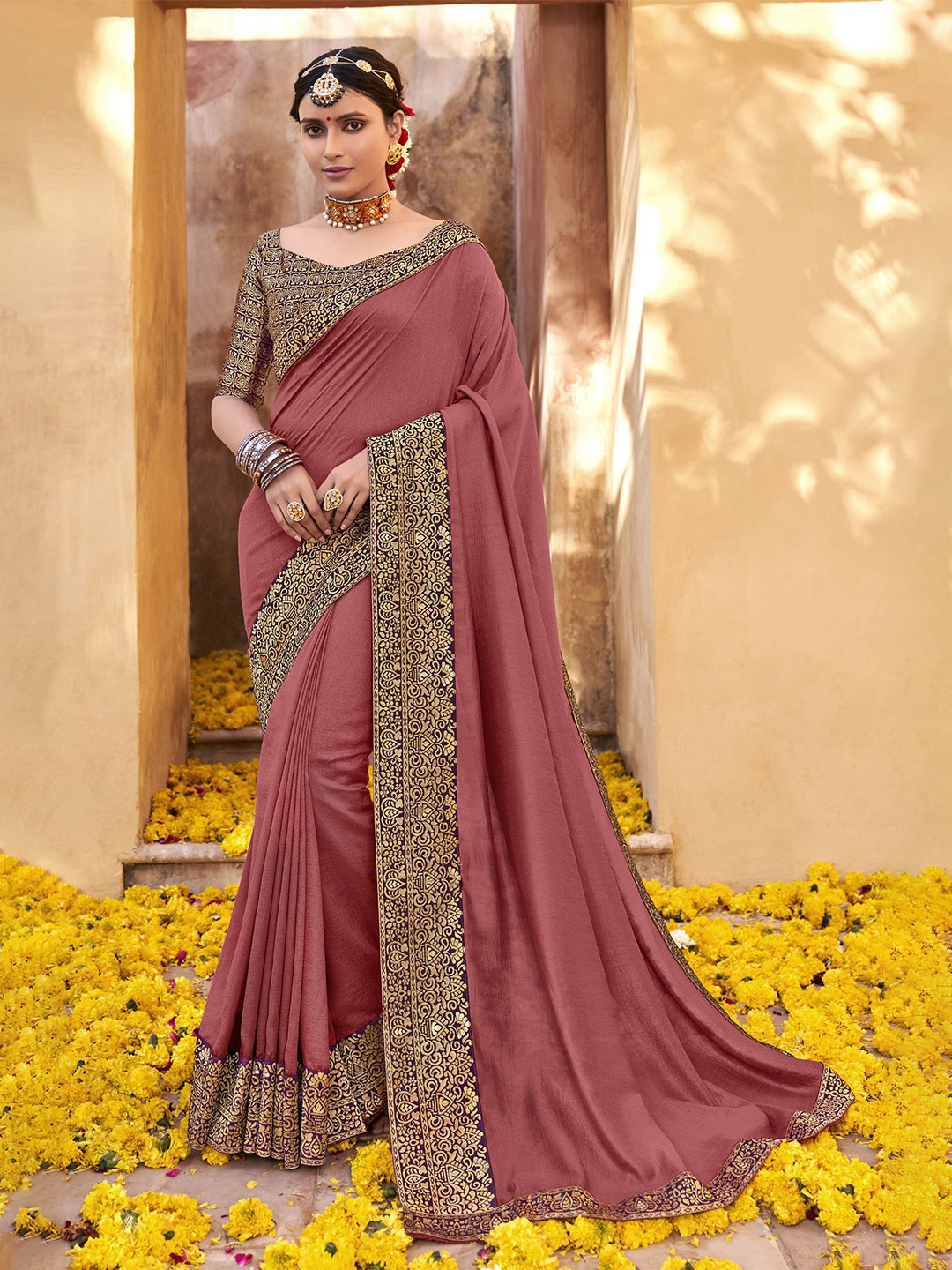 

VIRICA Printed Bordered Silk Cotton Saree, Pink