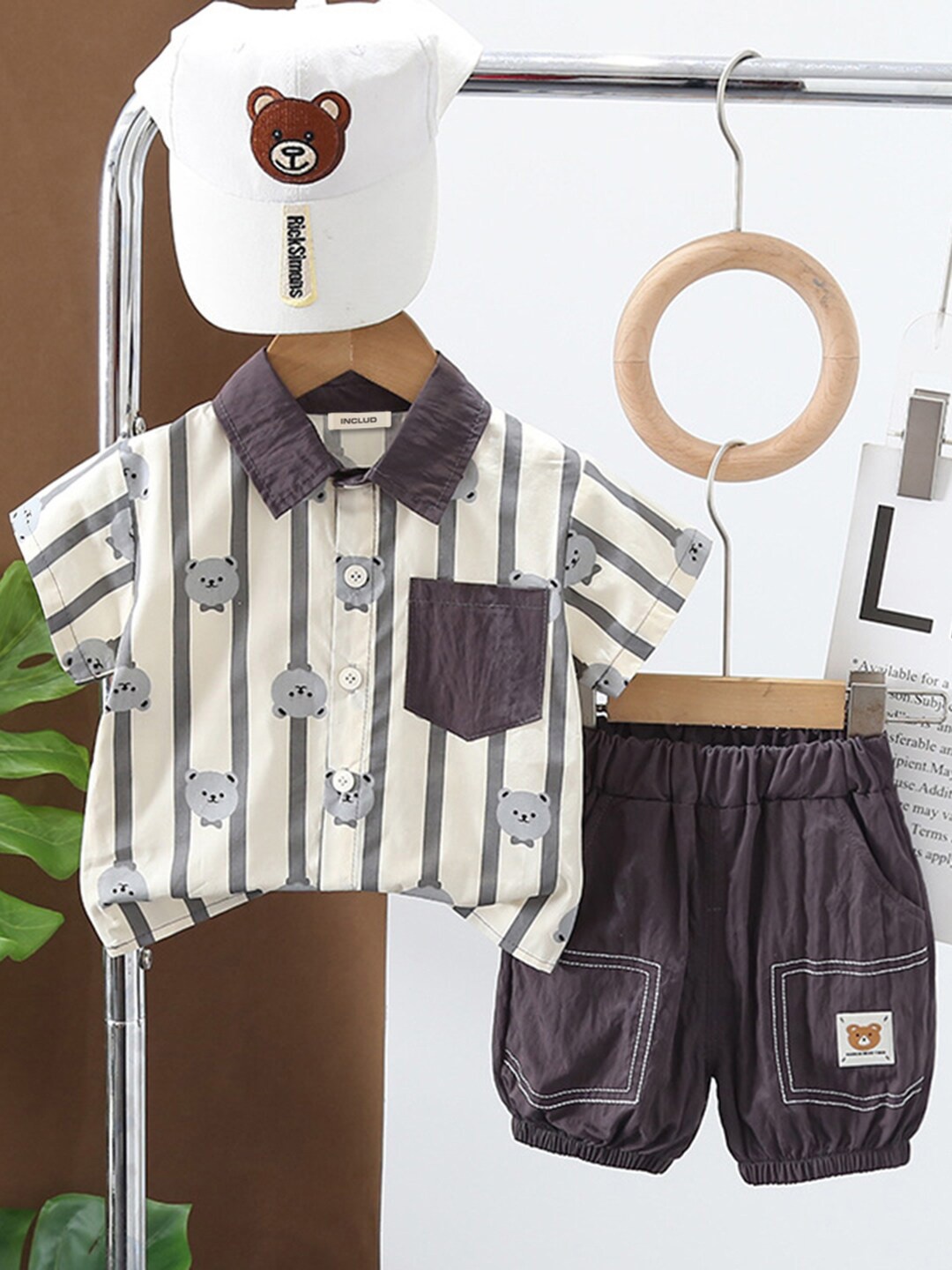 

INCLUD Boys Printed Shirt Collar Shirt with Short, Grey