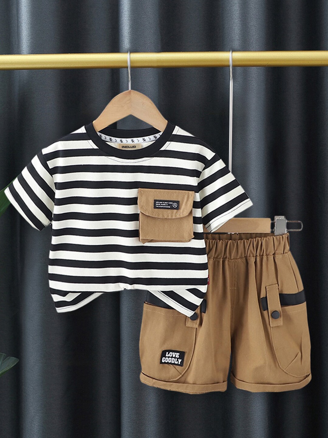 

INCLUD Boys Striped T-shirt & Shorts Clothing Set, Brown