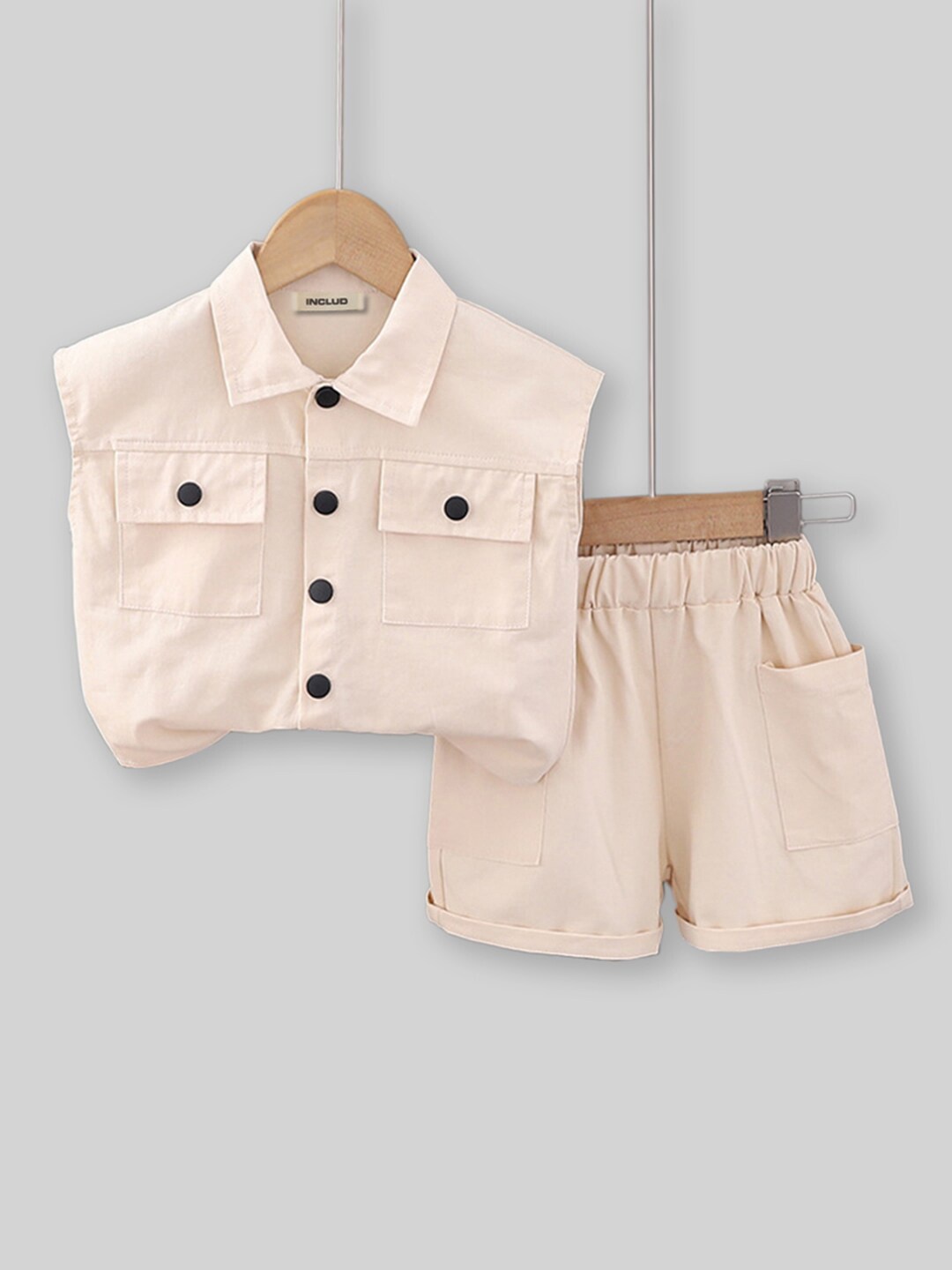 

INCLUD Boys Shirt Collar Sleeveless Shirt With Short, Off white