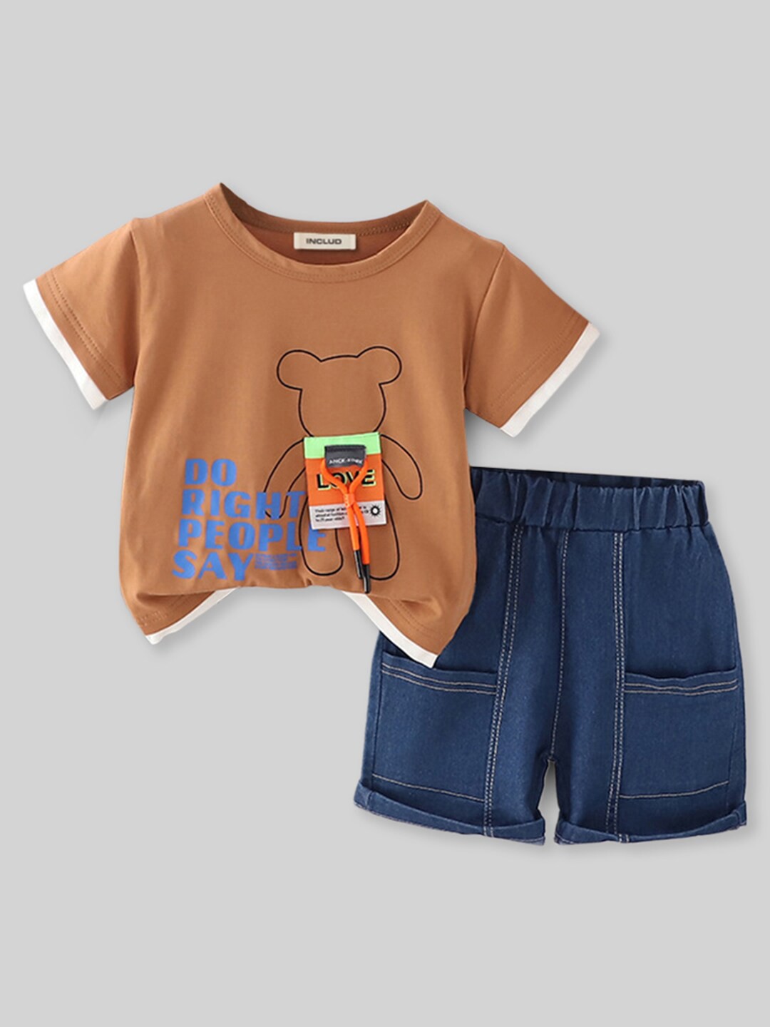 

INCLUD Boys Printed T-shirt & Shorts Clothing Set, Brown
