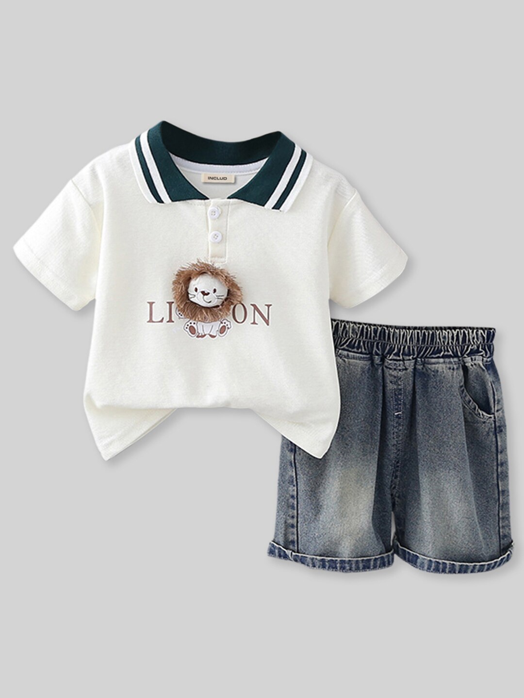 INCLUD Boys Short Sleeve Polo Collar T-shirt & Shorts Clothing Set, White
