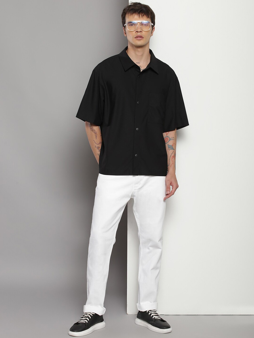 

Calvin Klein Drop-Shoulder Sleeves Casual Shirt, Black