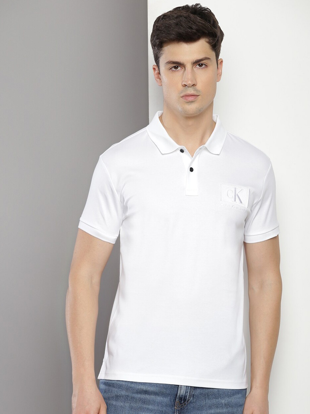 

Calvin Klein Polo Collar Short Sleeves Cotton Slim Fit T-shirt, White