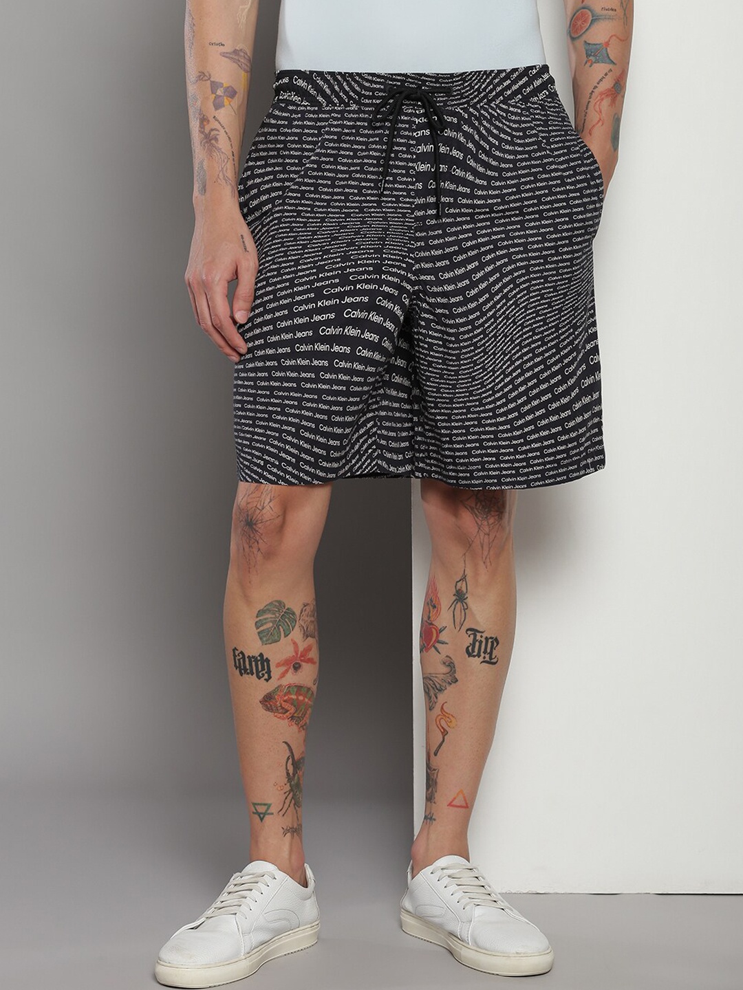 Calvin Klein Men Typography Printed Pure Cotton Shorts, Black