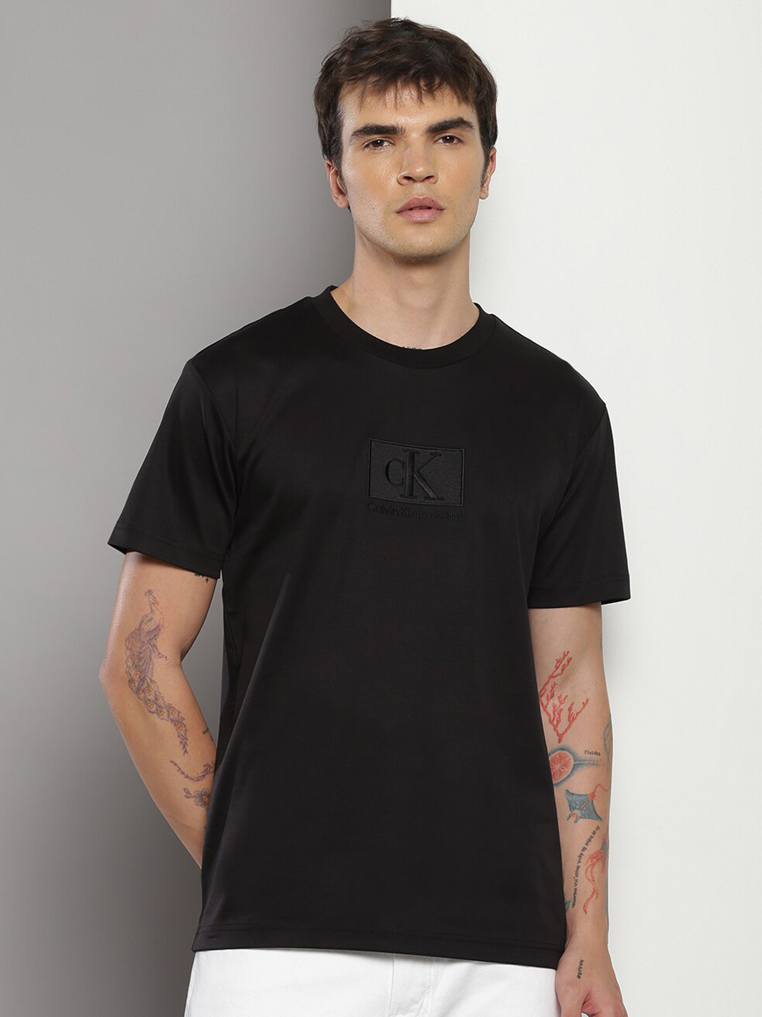 

Calvin Klein Jeans Typography Applique Slim Fit T-shirt, Black
