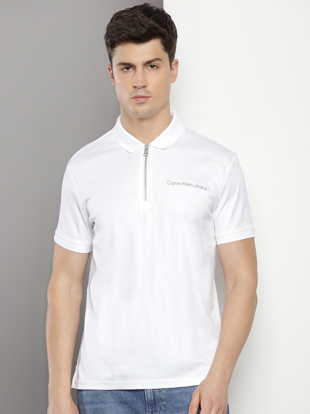 

Calvin Klein Cotton Polo Collar Short Sleeves Pockets Casual T-shirt, White