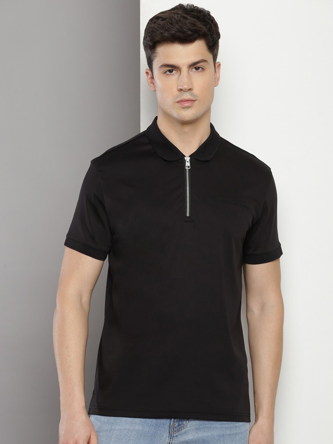 

Calvin Klein Polo Collar Short Sleeves Cotton Regular T-shirt, Black