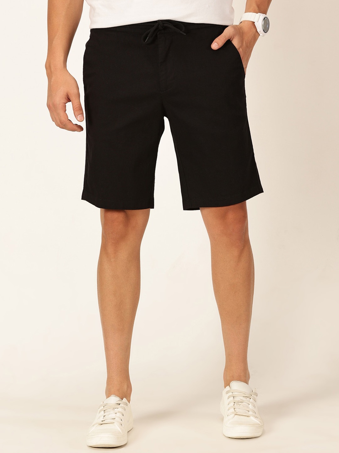 

Thomas Scott Men Slim Fit Linen Cotton Shorts, Black