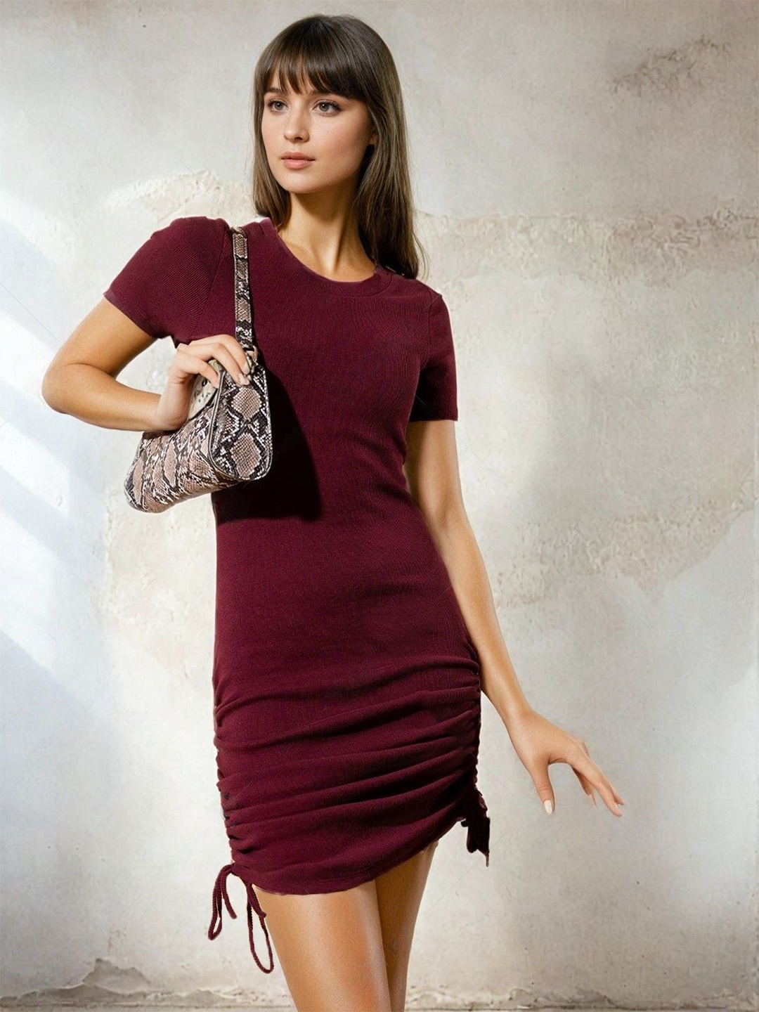 

Stylecast X Hersheinbox Ruched Ribbed Bodycon Mini Dress, Burgundy