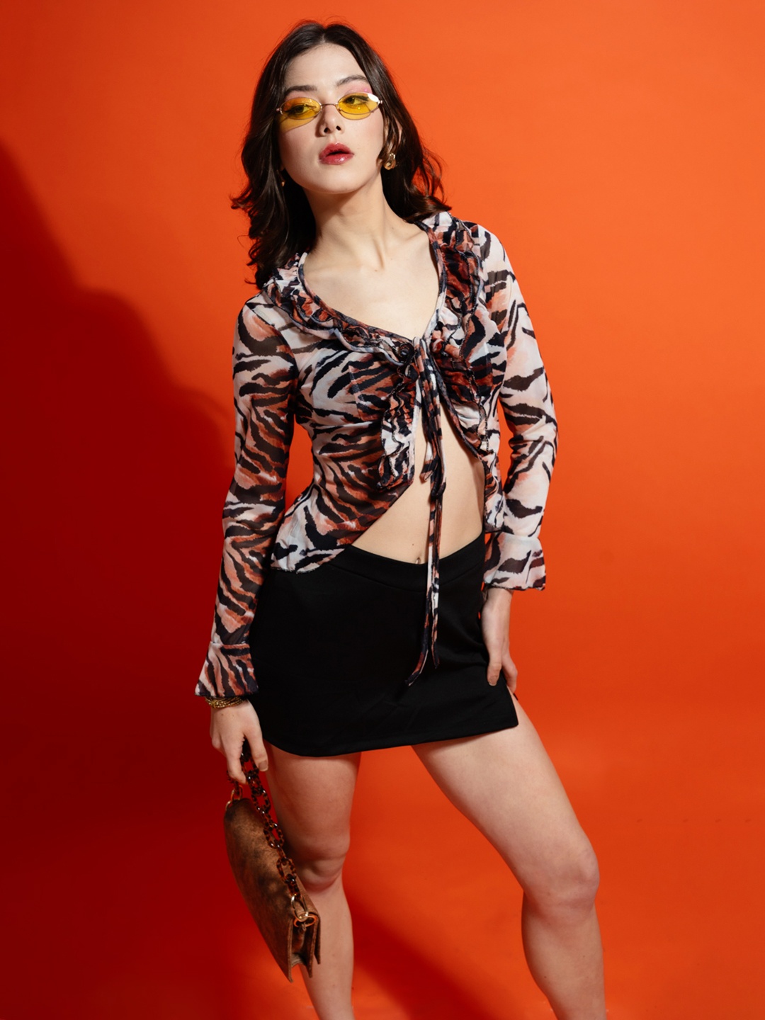 

Stylecast X Hersheinbox Animal Print Tie-Up Neck Crop Top, Multi