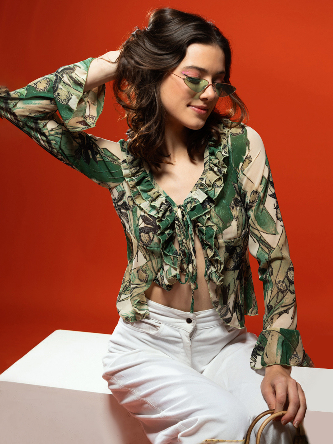 

Stylecast X Hersheinbox Tropical Print Tie-Up Top, Green