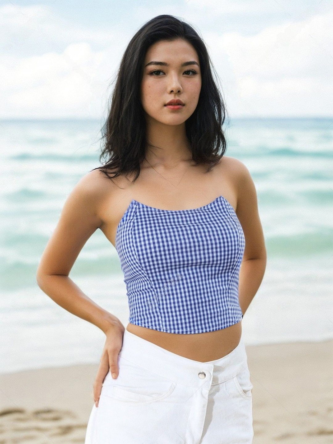 

Stylecast X Hersheinbox Gingham Checks Tube Crop Top, Blue