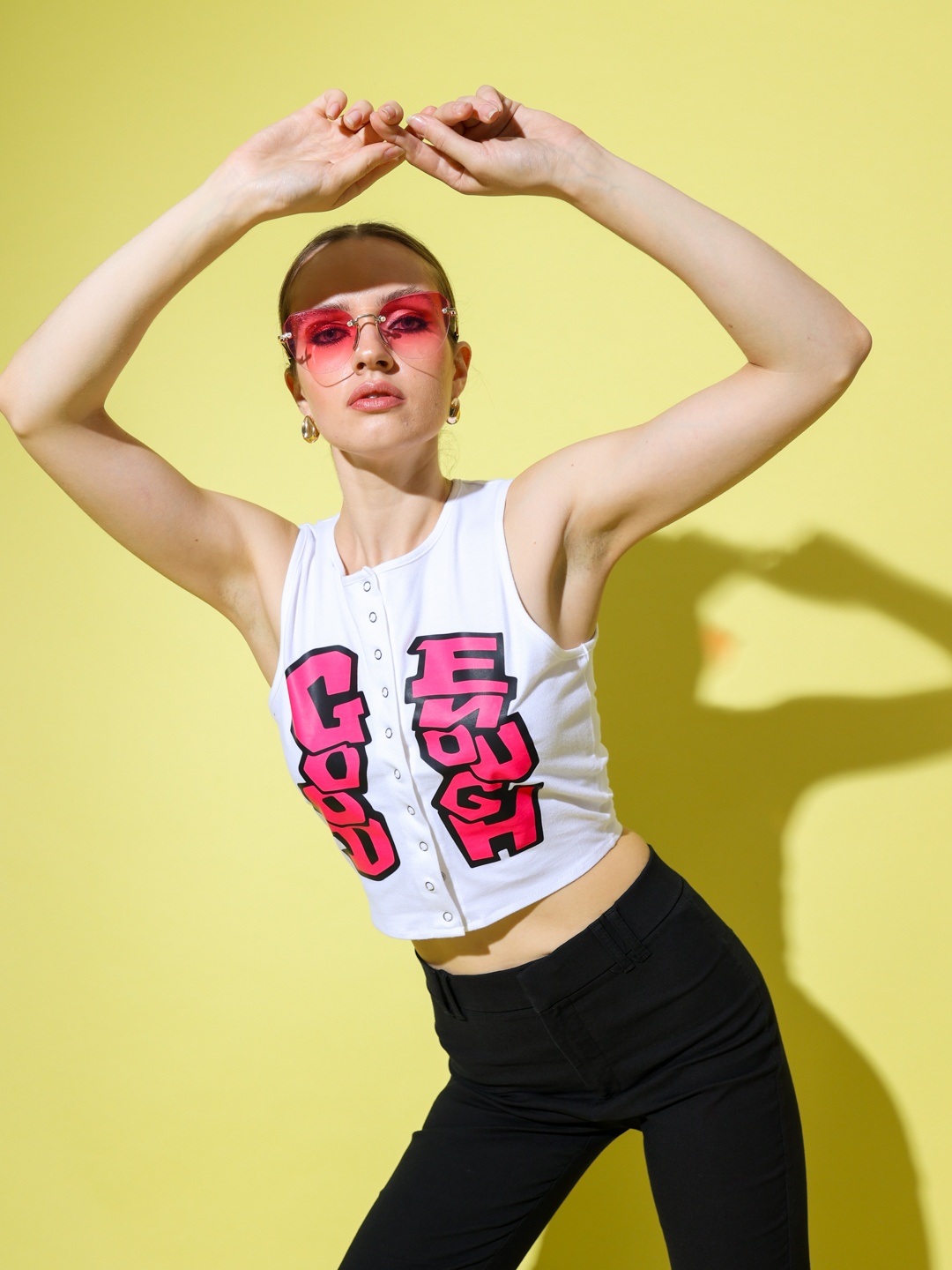 

Stylecast X Hersheinbox Typography Print Cotton Crop Top, White