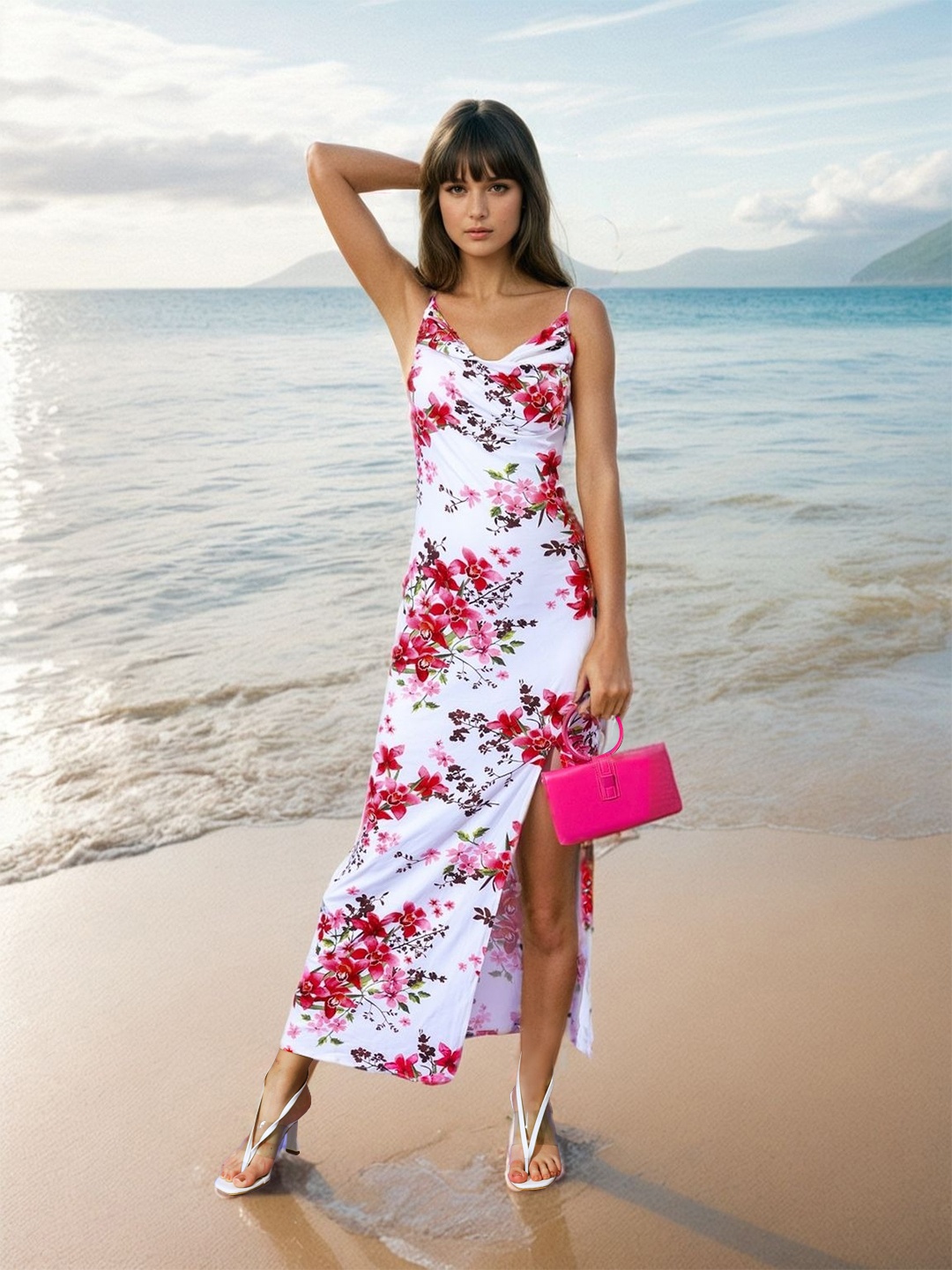 

Stylecast X Hersheinbox Floral Print High Slit Maxi Dress, White