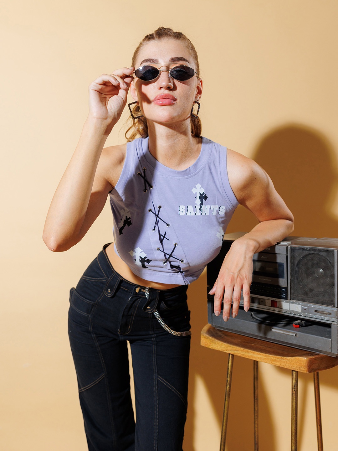 

Stylecast X Hersheinbox Graphic Print Cotton Tank Crop Top, Purple