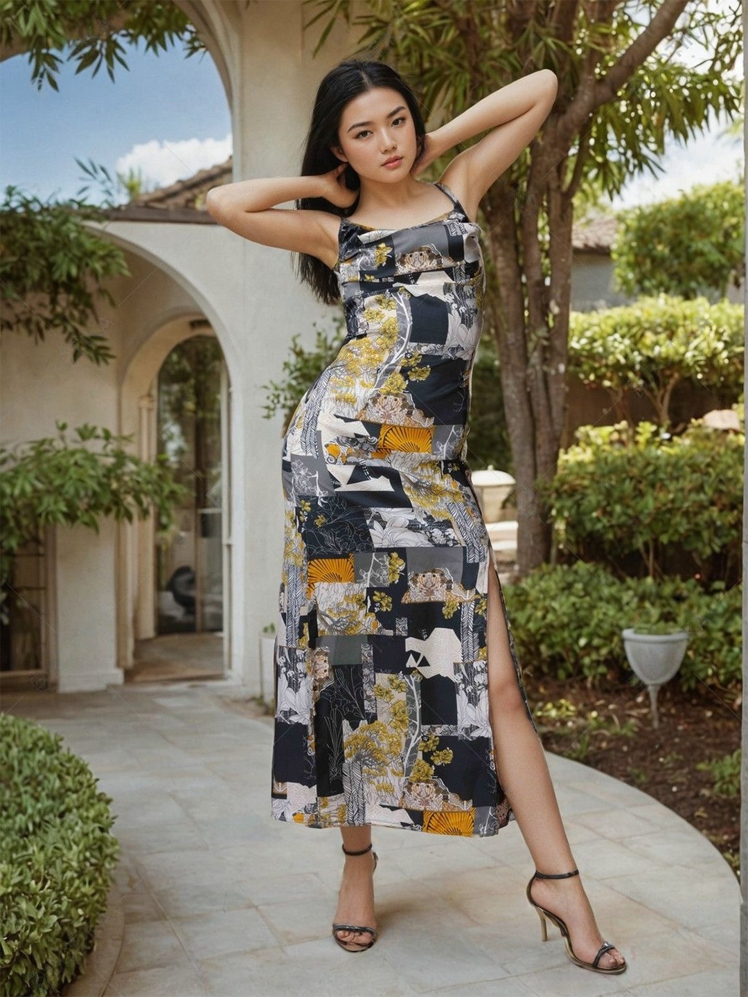 

Stylecast X Hersheinbox Floral Print Slip Midi Dress, Black