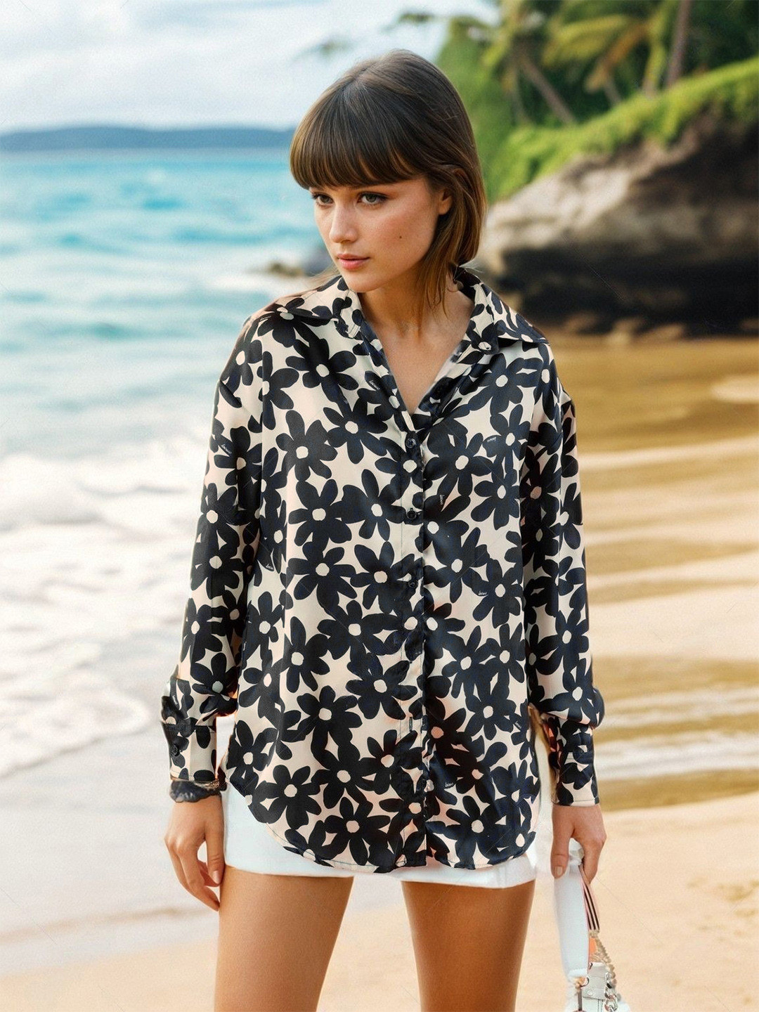 

Stylecast X Hersheinbox Satin Finish Floral Printed Casual Shirt, Black