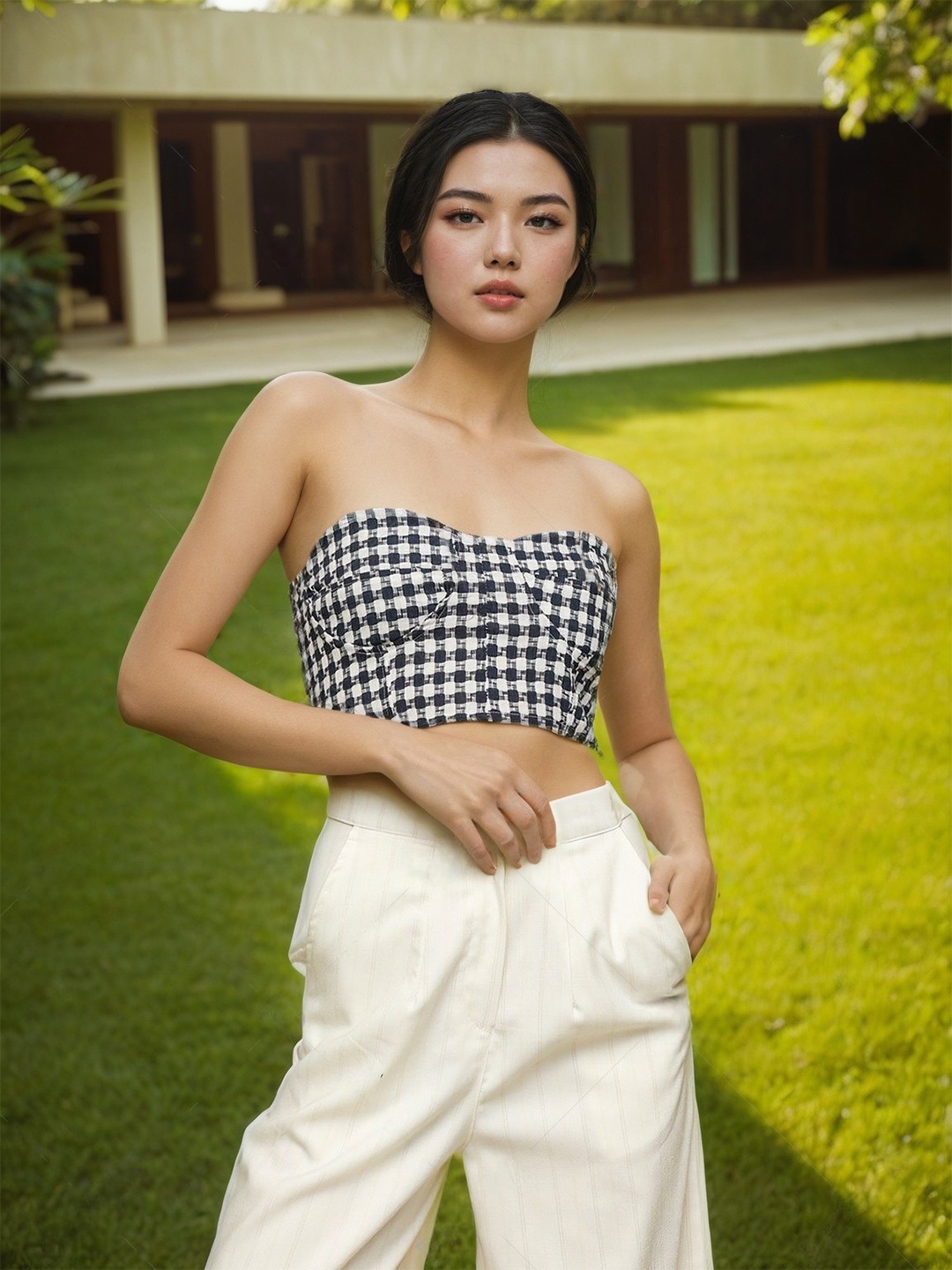 

Stylecast X Hersheinbox Checked Tube Crop Top, Black