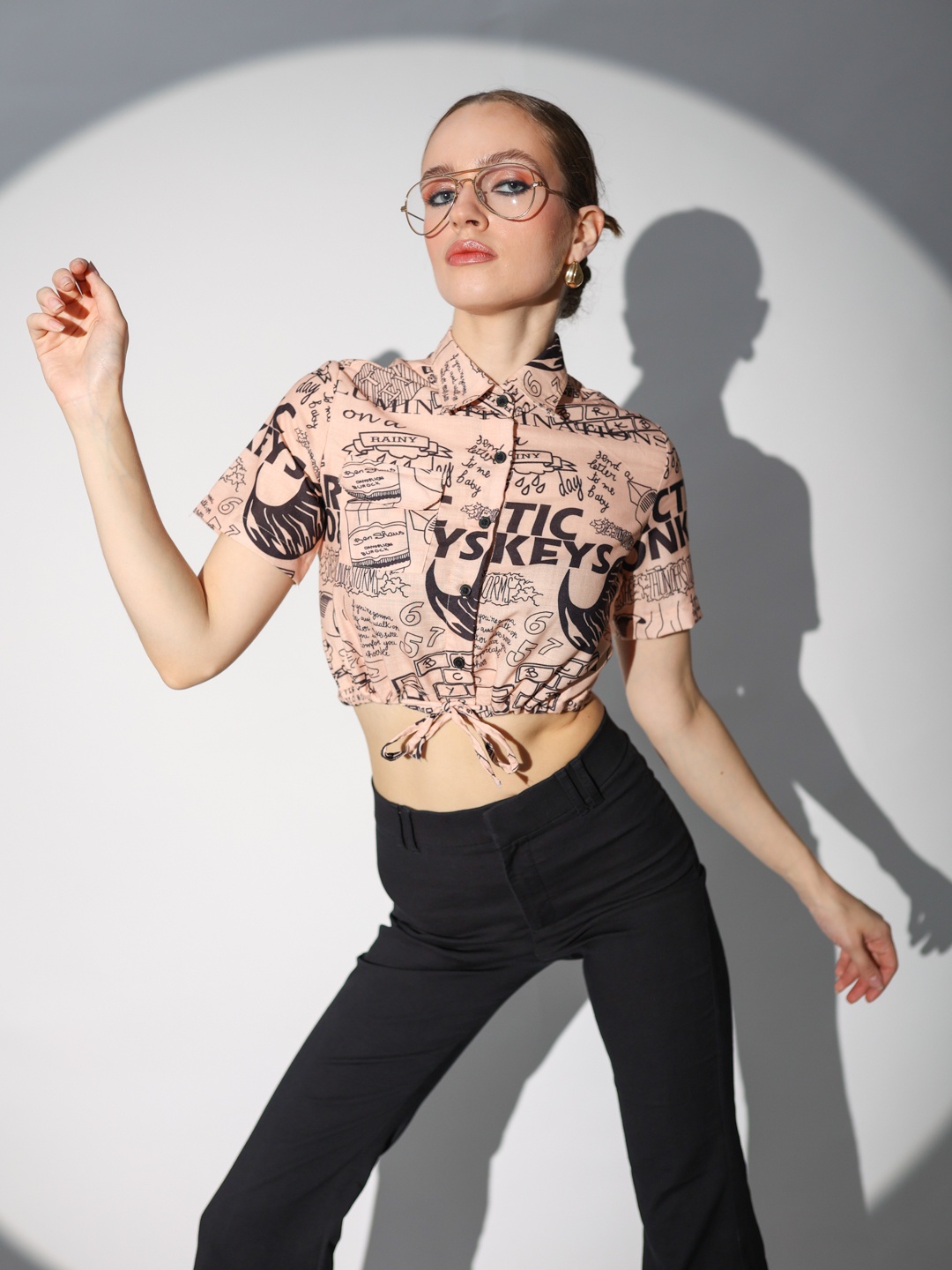 

Stylecast X Hersheinbox Printed Shirt Style Crop Top, Beige