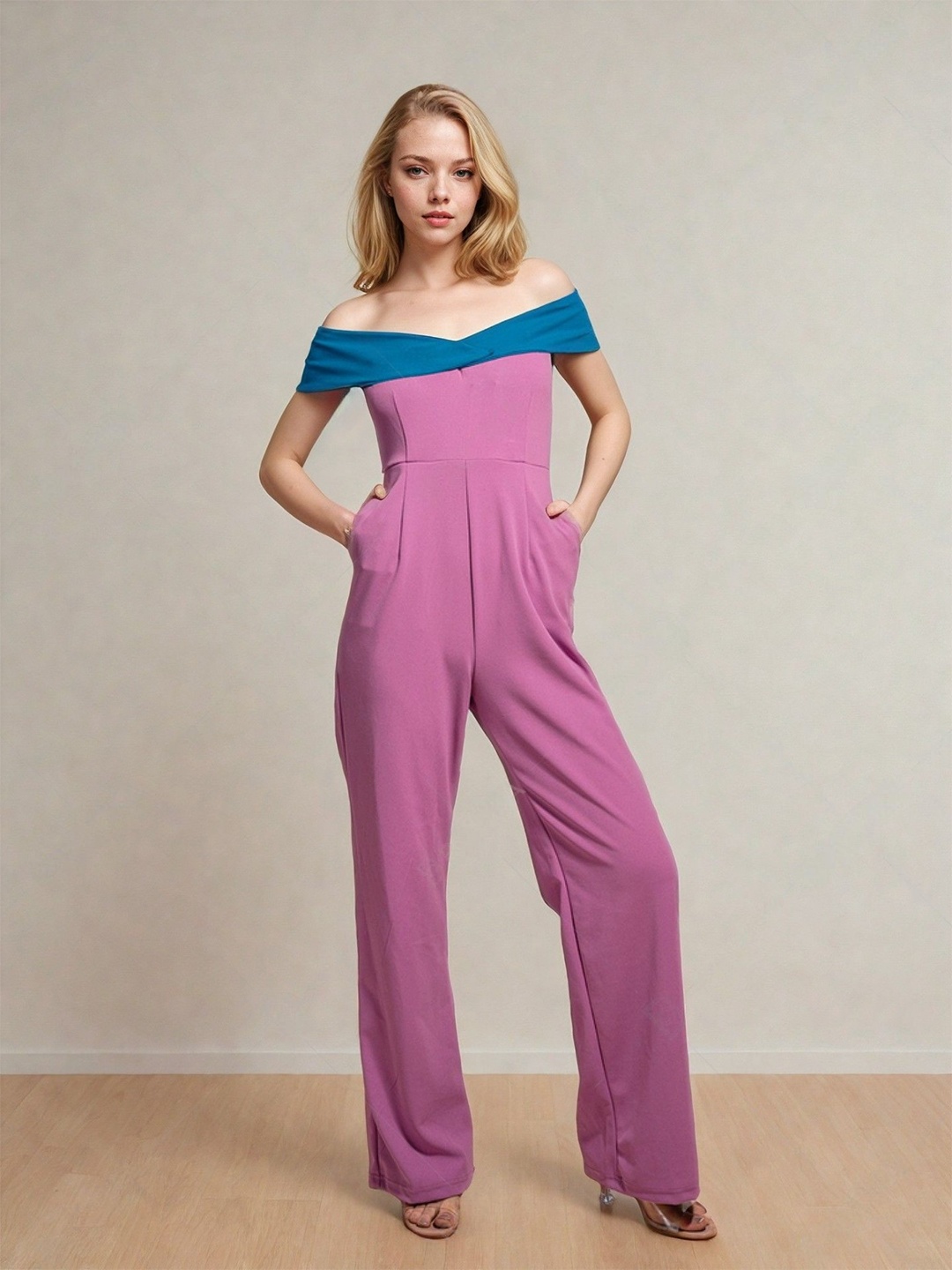 

Stylecast X Hersheinbox Off-Shoulder Colourblock Basic Jumpsuit, Pink