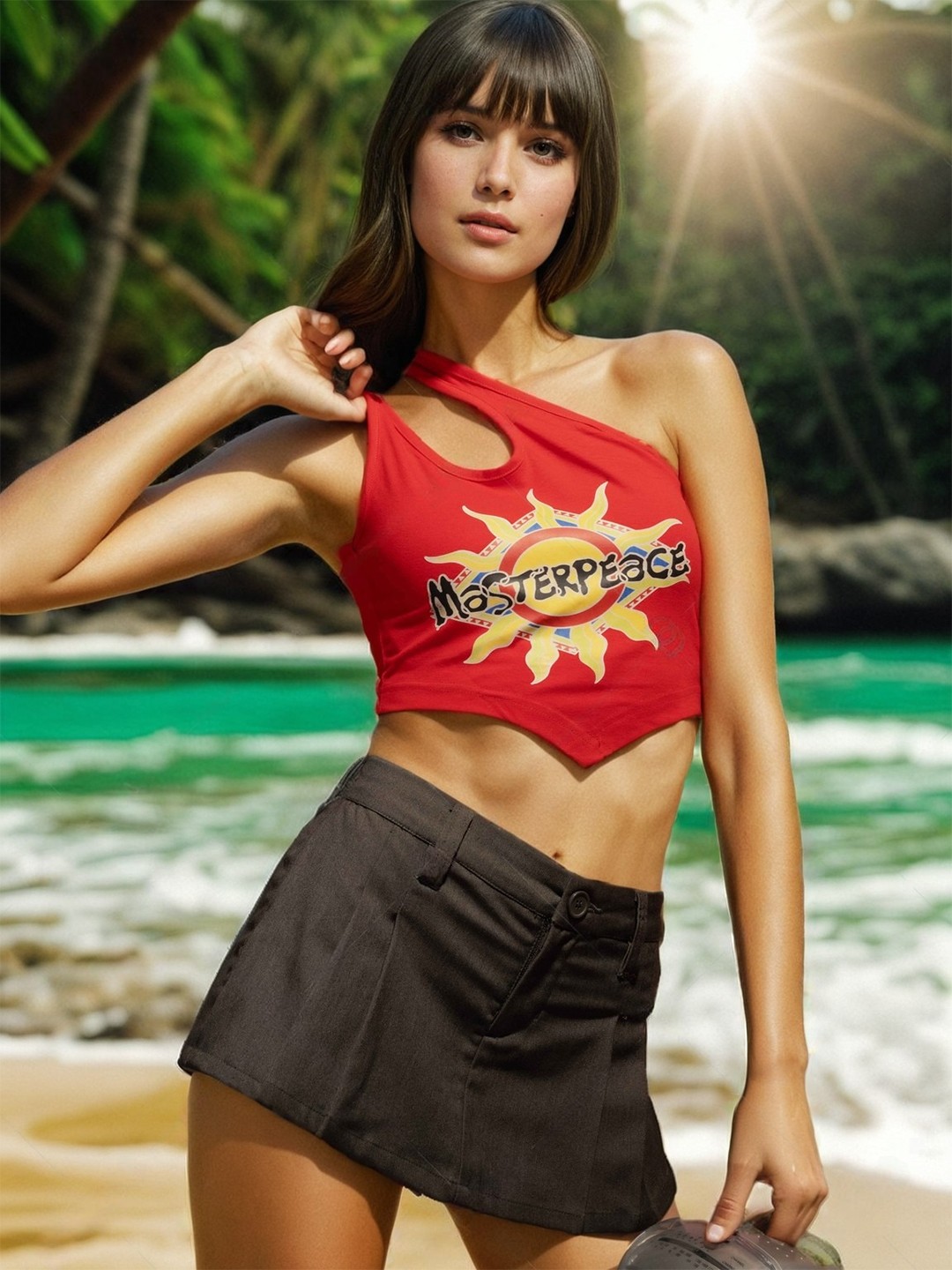 

Stylecast X Hersheinbox Printed One Shoulder Crop Top, Red