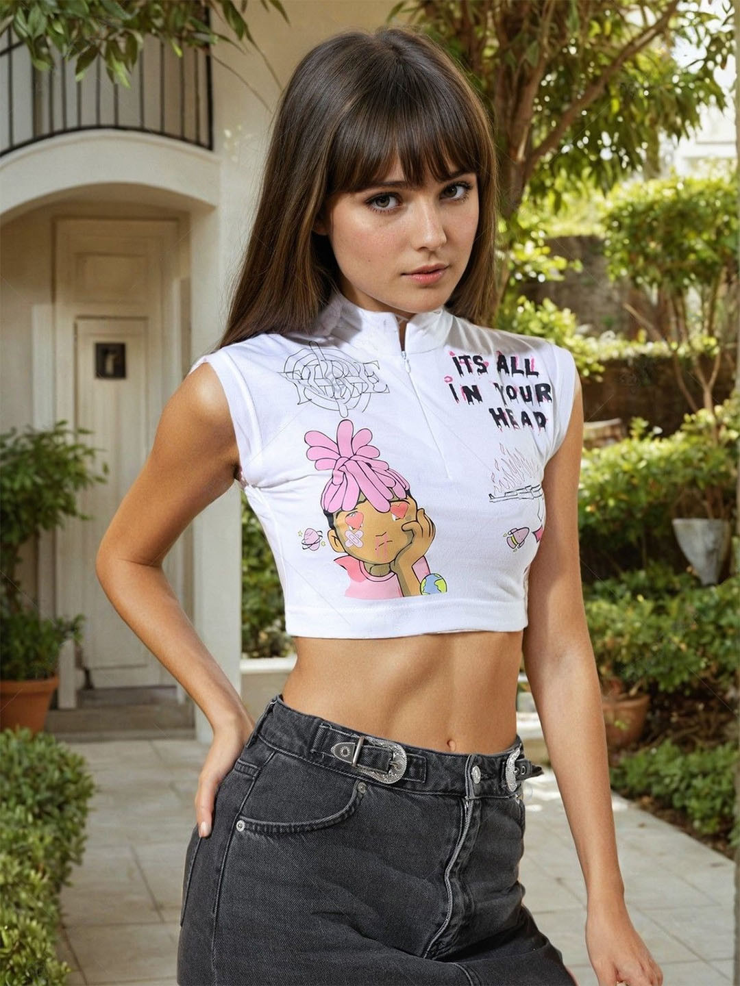 

Stylecast X Hersheinbox Printed Extended Sleeves Crop Top, White