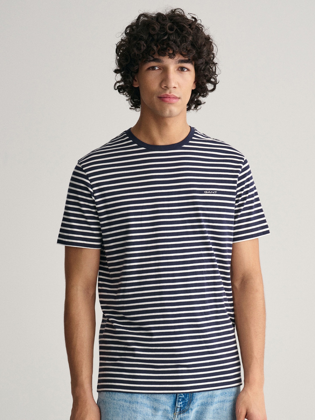 

GANT Striped Cotton Round Neck Short Sleeves Pockets Casual T-shirt, Blue