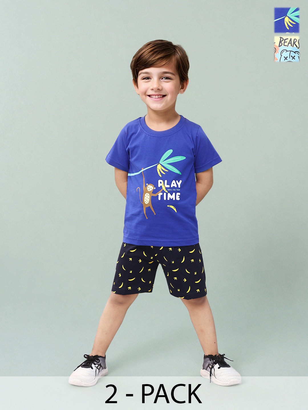

Toonyport Boys Pack Of 2 Printed T-shirt With Shorts, Blue