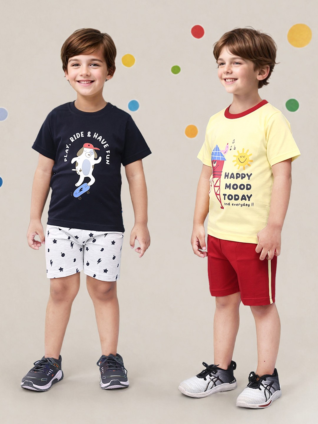 

Toonyport Boys Pack Of 2 Printed T-shirt With Shorts, Yellow
