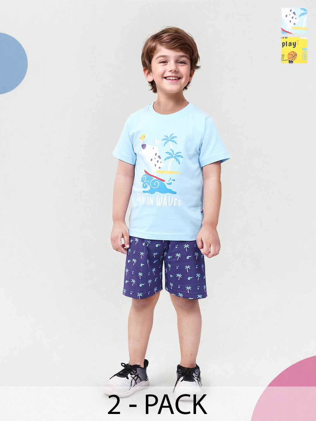 Toonyport Boys Pack Of 2 Printed T-shirt With Shorts, Yellow