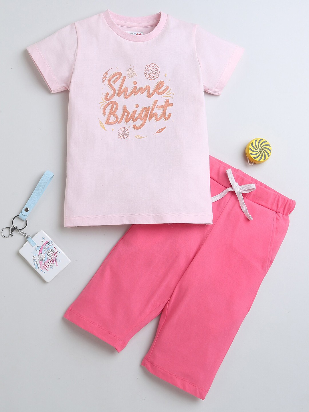 

BUMZEE Girls Typography Printed Pure Cotton Night Suit, Pink
