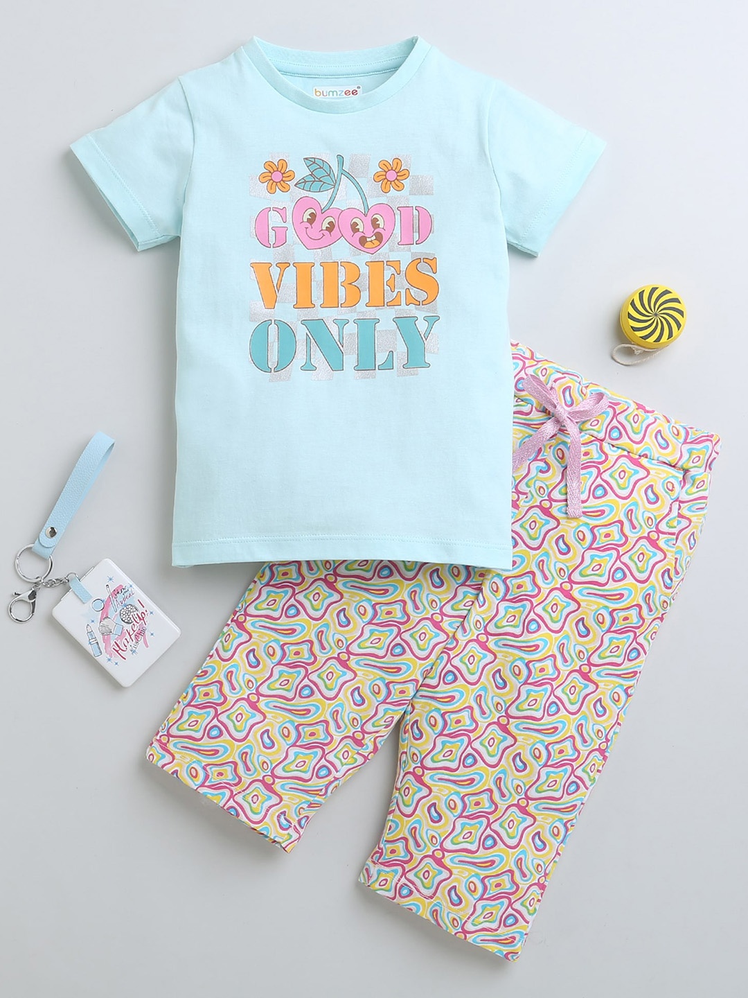 

BUMZEE Girls Printed Pure Cotton Night suit, Blue