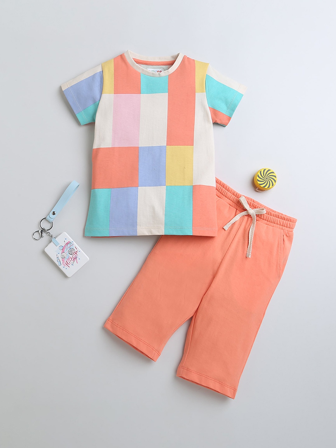

BUMZEE Girls Colourblocked Pure Cotton Night suit, Peach