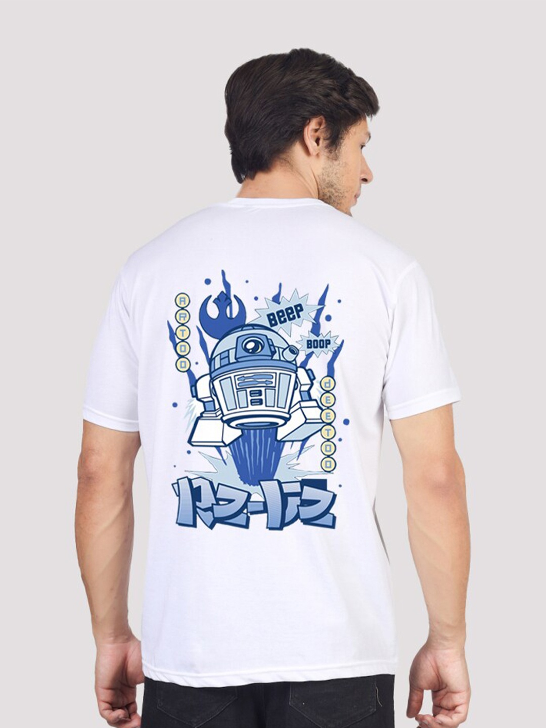 

Greylongg Graphic Printed Cotton Round Neck Short Sleeves Applique Casual T-shirt, White