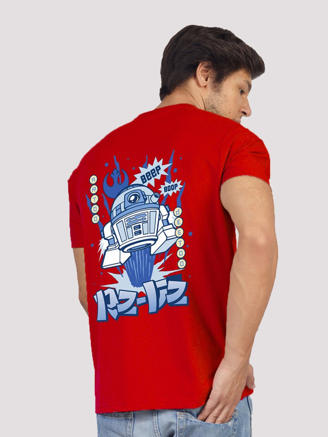 

Greylongg Graphic Printed Cotton Round Neck Short Sleeves Casual T-shirt, Red