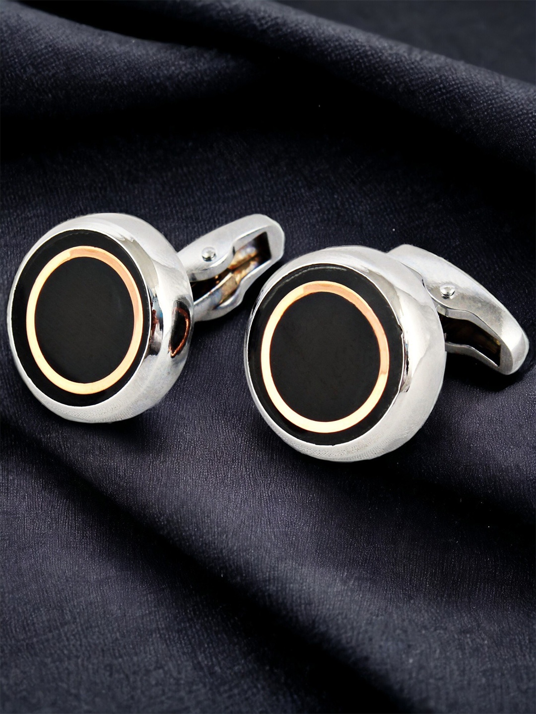 

LUCKY JEWELLERY Silver Plated Printed Round Blazer Cufflinks