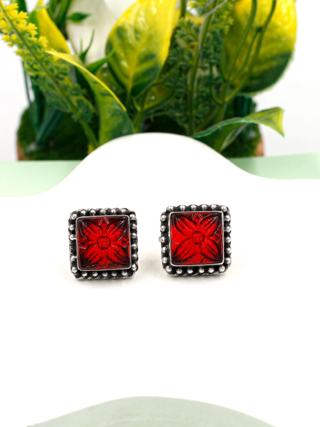 

SANGEETA BOOCHRA Silver-Plated Quartz Square Studs Earrings
