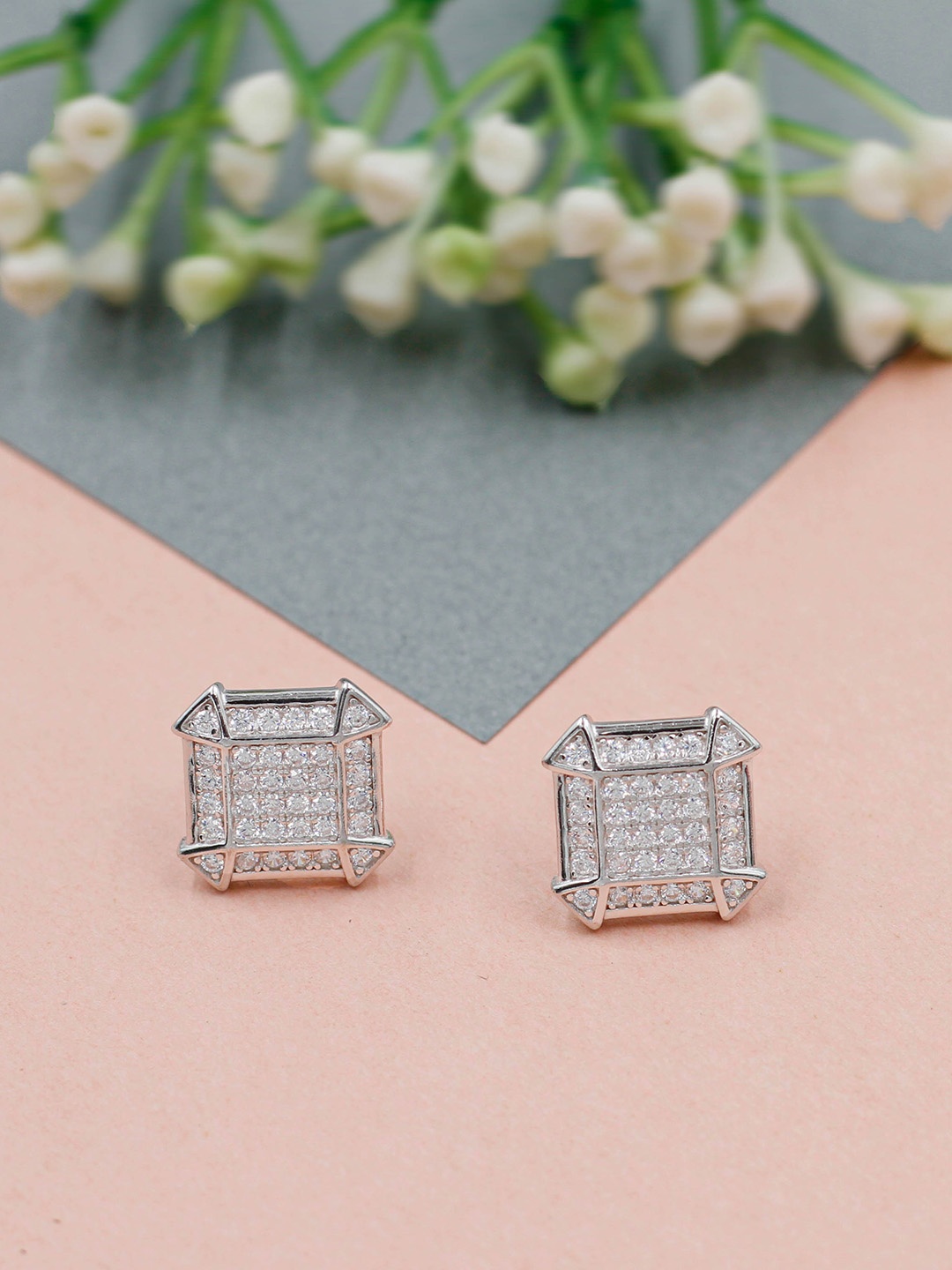 

SANGEETA BOOCHRA Silver-Plated Square Studs Earrings