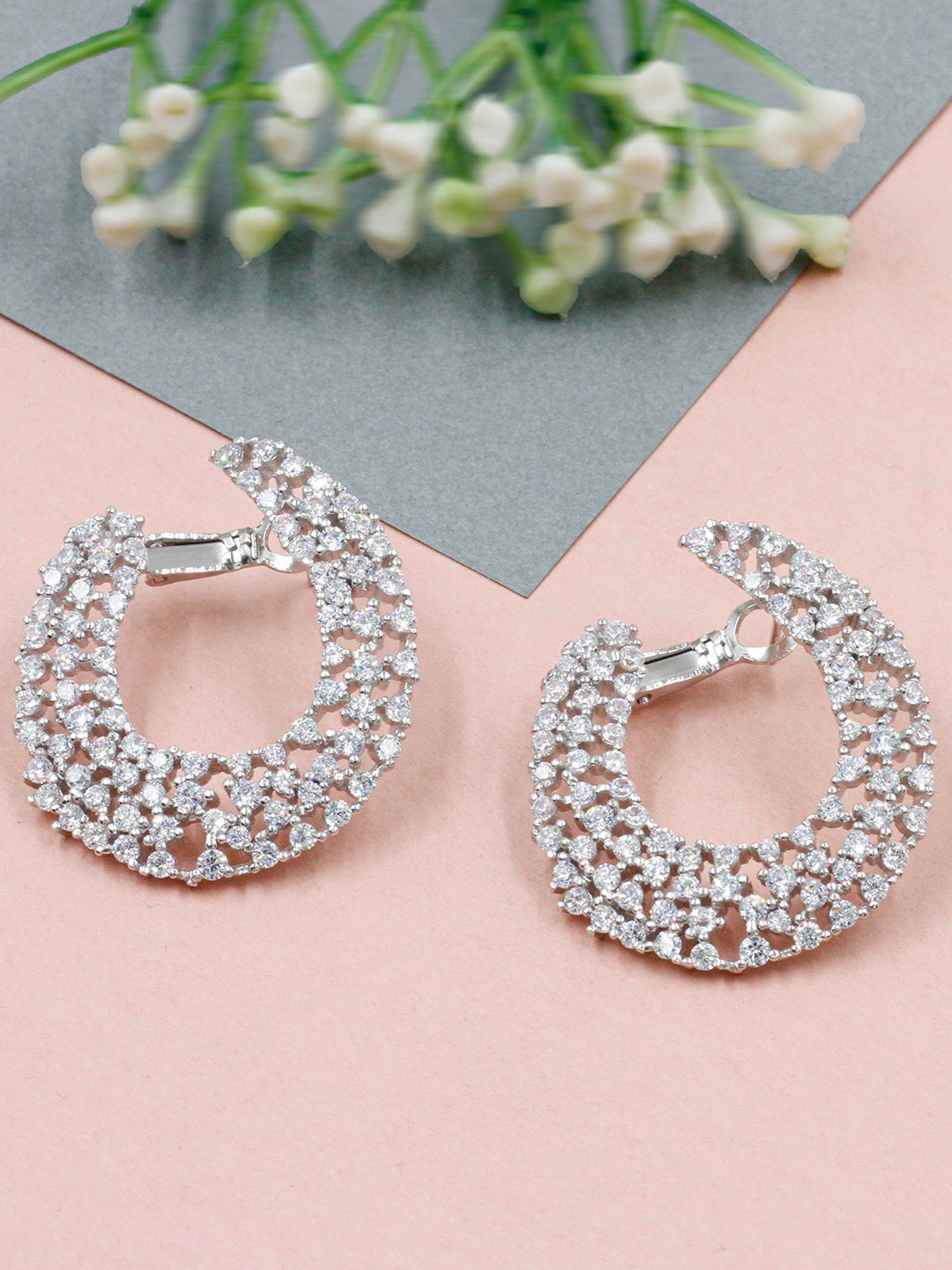 

SANGEETA BOOCHRA Silver-Plated Cubic Zirconia Studded Hoop Earrings